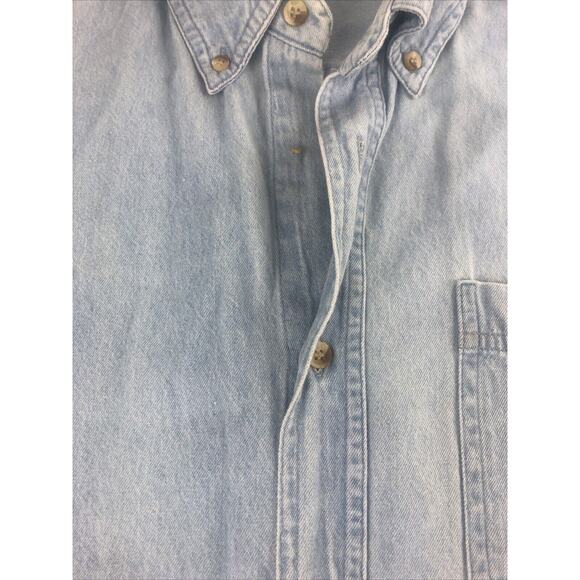Vintage 90s Tri Mountain‎ Men's Washed Denim Shirt XL Long Sleeve Button Up Blue - Picture 4 of 16